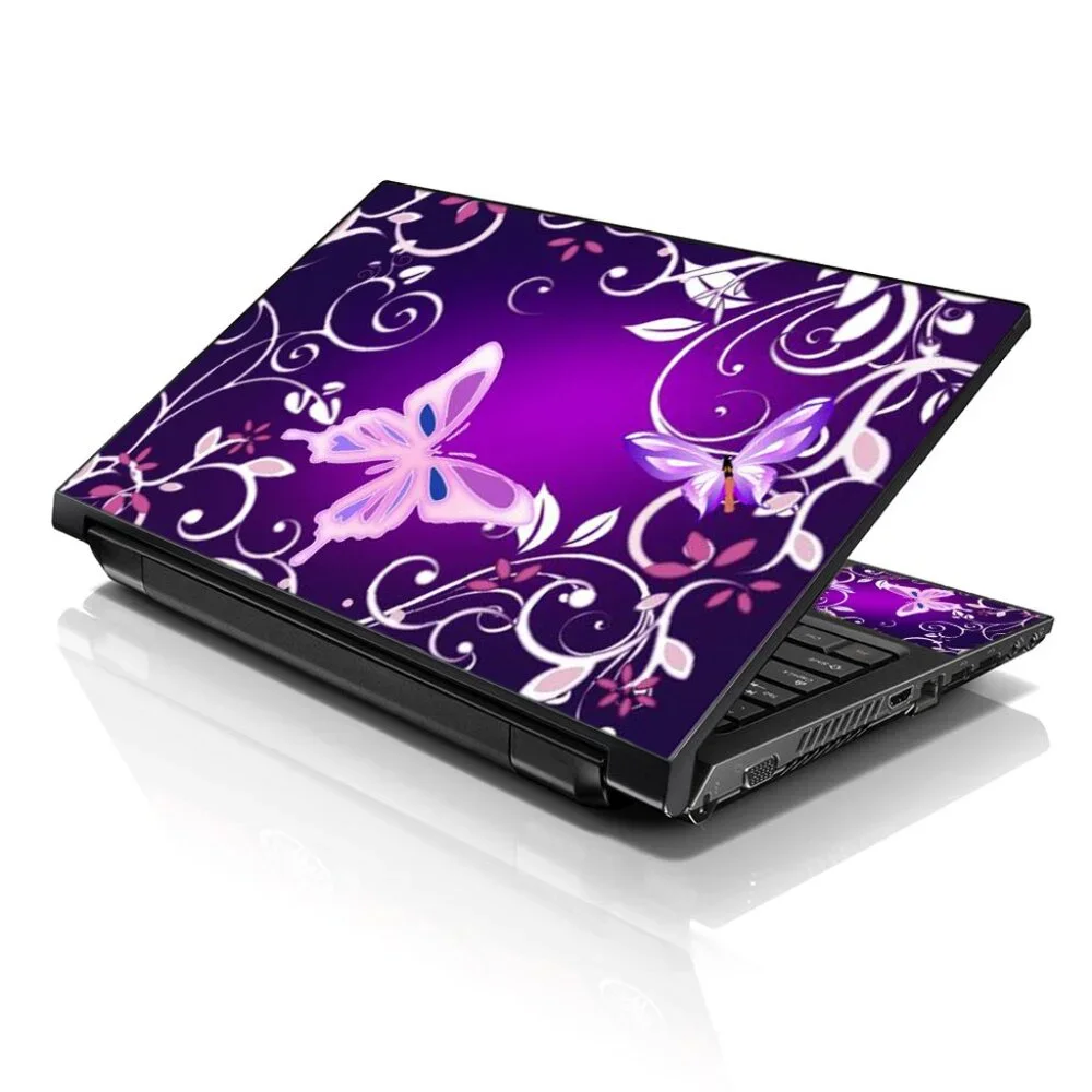 LSS 15.6 & 17.3 Inches Laptop Notebook Skin Sticker Decal - Purple Butterfly Flo